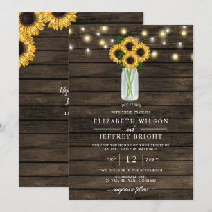 Barn Wood String Lights Sunflowers Wedding Invitation