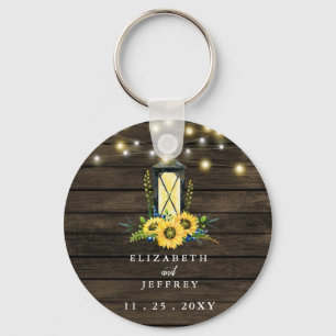 Barn Wood String Lights Sunflowers Wedding  Keychain