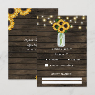 Barn Wood String Lights Sunflowers Wedding RSVP Card