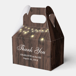 Barn Wood String Lights Wedding Thank You Favor Box