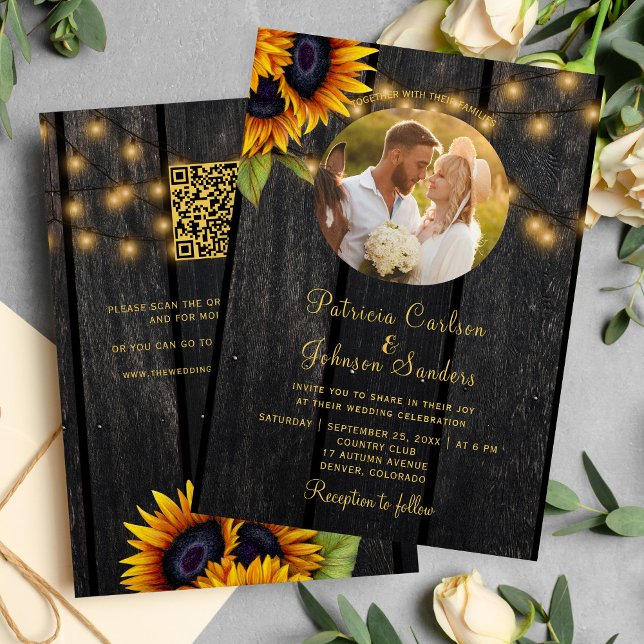 Barn wood sunflower photo RSVP all in one wedding Invitation (Creator Uploaded)