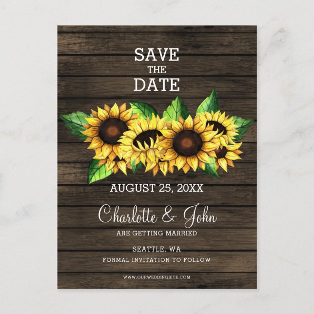 barn wood sunflowers rustic country announcement postcard (Front)