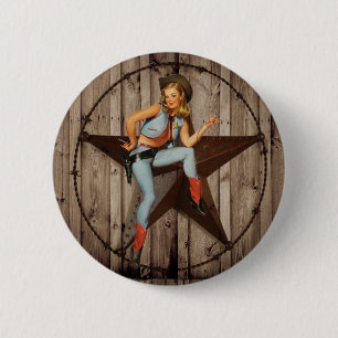 Barn Wood Texas Star western country Cowgirl 2 Inch Round Button