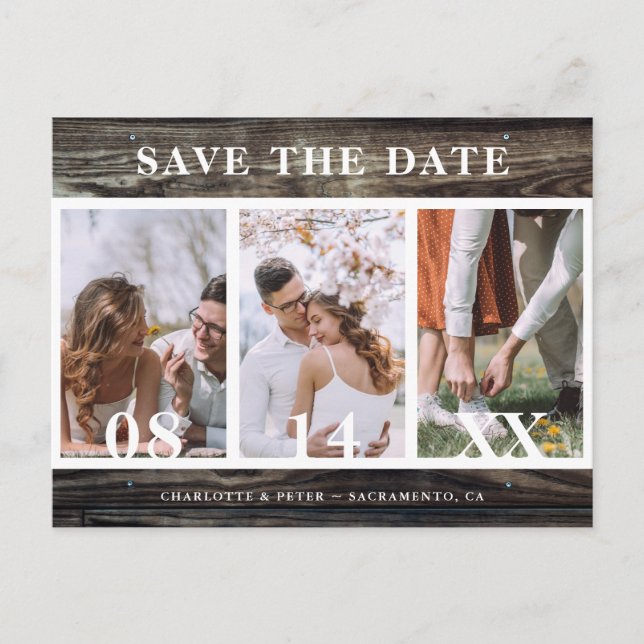 Barn Wood Wedding Save The Date Postcards (Front)