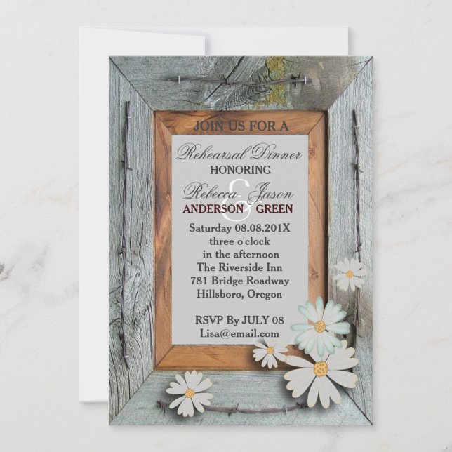 barn wood western country wedding rehearsal dinner invitation (Front)