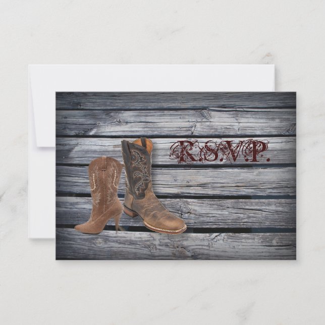 Barn Wood Western Cowboy wedding RSVP response (Front)