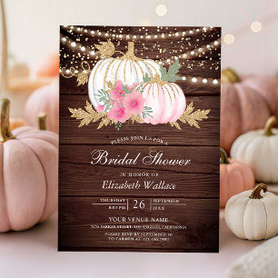 Barn Wood White Pumpkin Pink Floral Bridal Shower  Invitation