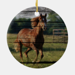 Barn Woodgrain Country Ranch Galloping Brown Horse Ceramic Ornament