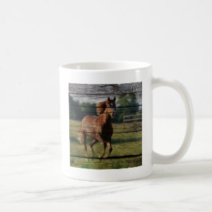 Barn Woodgrain Country Ranch Galloping Brown Horse Coffee Mug