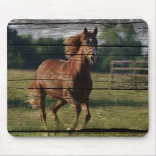 Barn Woodgrain Country Ranch Galloping Brown Horse Mouse Pad