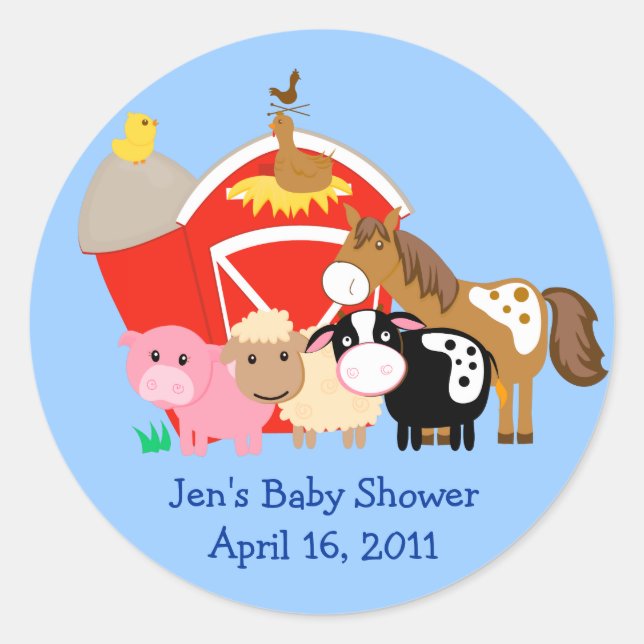 BARN YARD Baby Shower or Birthday Favour Stickers (Front)