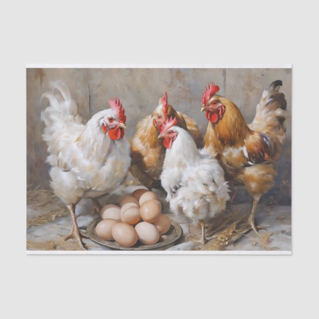 Barn Yard Chickens and Eggs Decoupage Tissue Paper (Front)