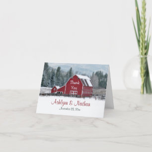 Barne rouge en Carte de remerciements d'hiver
