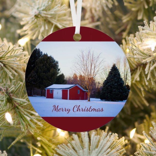 Barne rouge en ornement de neige (Insitu)