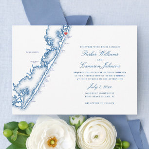 Barnegat Light NJ Map Elegant Navy Blue Wedding Invitation