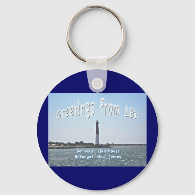 Barnegat Lighthouse LBI Greetings Keychain (Front)