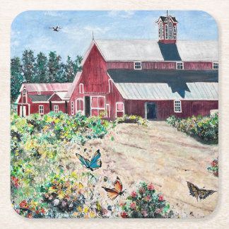 Barnes and butterflies square paper coaster