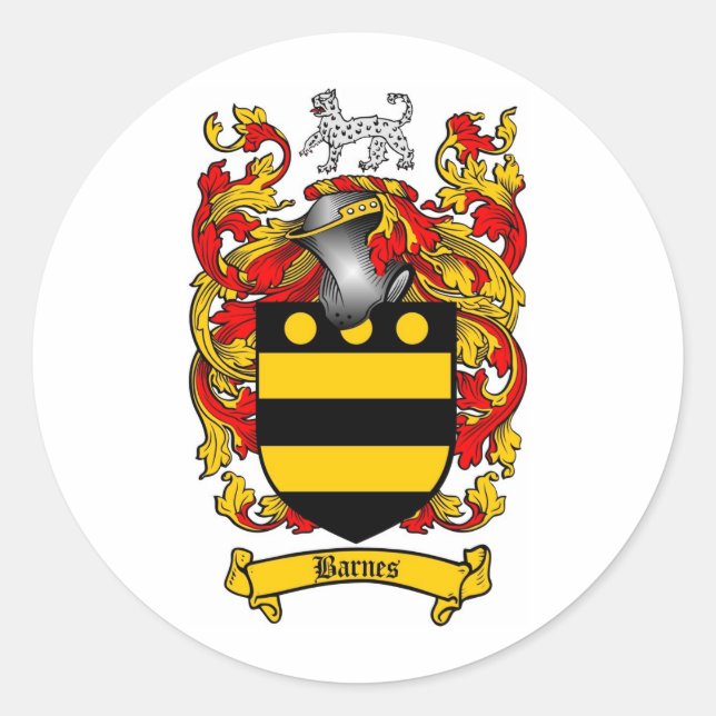 BARNES FAMILY CREST -  BARNES COAT OF ARMS CLASSIC ROUND STICKER (Front)