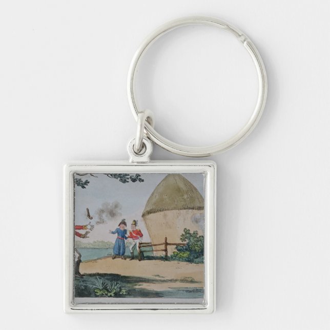 Barney fighting a duel keychain (Front)
