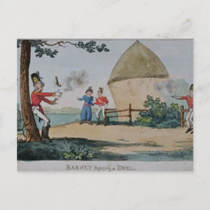 Barney fighting a duel postcard