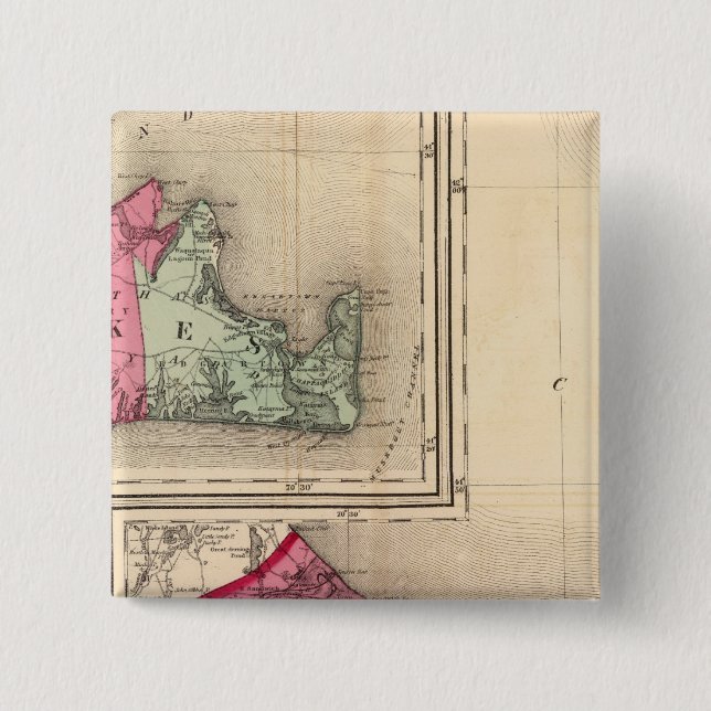 Barnstable, Dukes, Nantucket counties 2 Inch Square Button (Front)