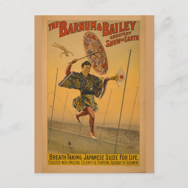 Barnum & Bailey Slide for Life Circus Poster Postcard (Front)