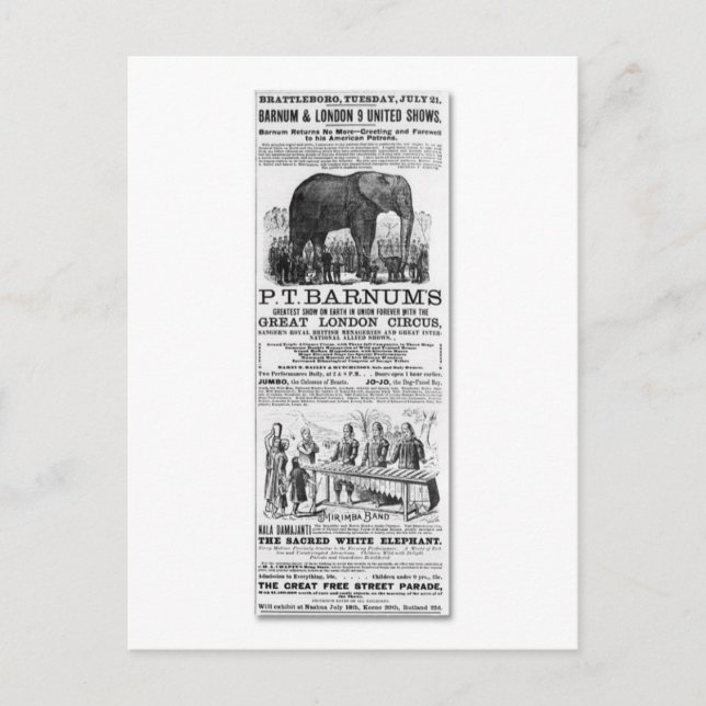 Barnum & London 9 United Shows Ad Postcard (Front)