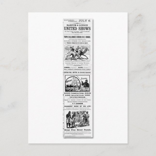 Barnum & London United Shows Ad Postcard (Front)