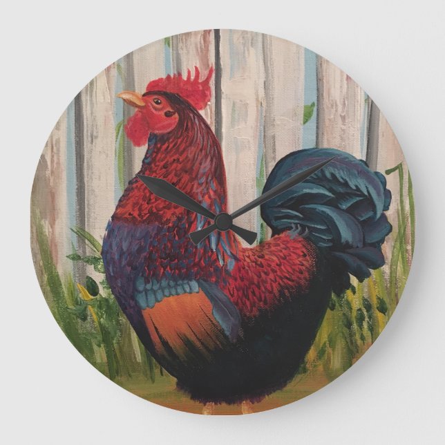 Barnvelder Rooster Rustic Kitchen Clock (Front)