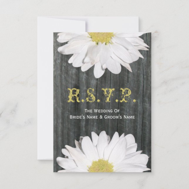 Barnwood and Daisy Wedding Small RSVP (Front)