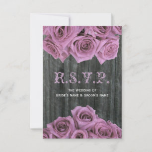 Barnwood and Pink Roses Wedding RSVP Card
