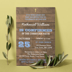 Barnwood Blue Confirmation Invitation