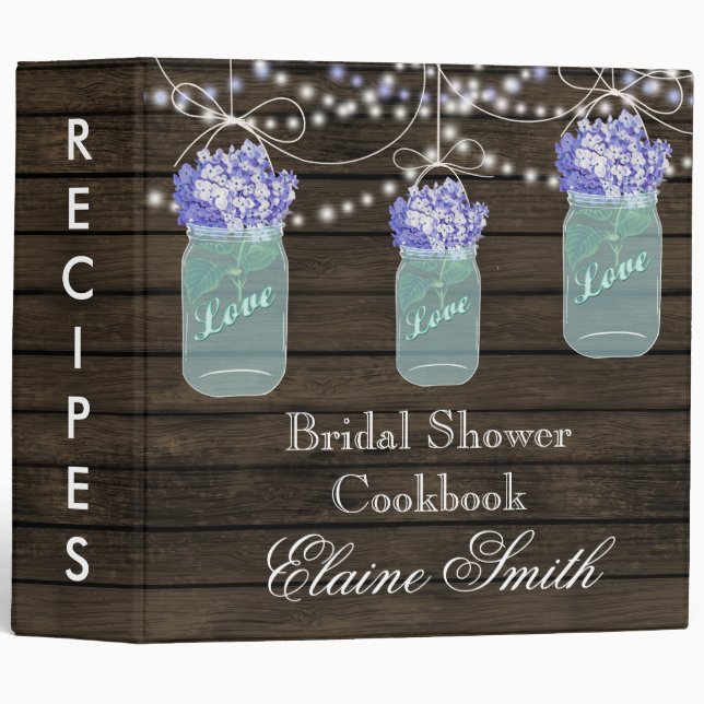 barnwood blue hydrangeas Mason Jar Recipe Folder Binder (Front/Spine)