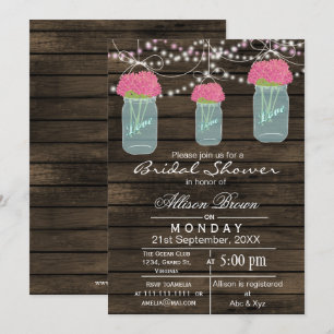 Barnwood  blue mason jar rustic bridal shower invitation
