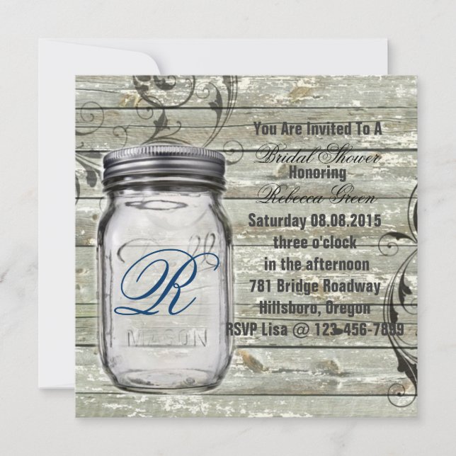 barnwood country rustic mason jar bridal shower invitation (Front)