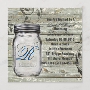 barnwood country rustic mason jar bridal shower invitation