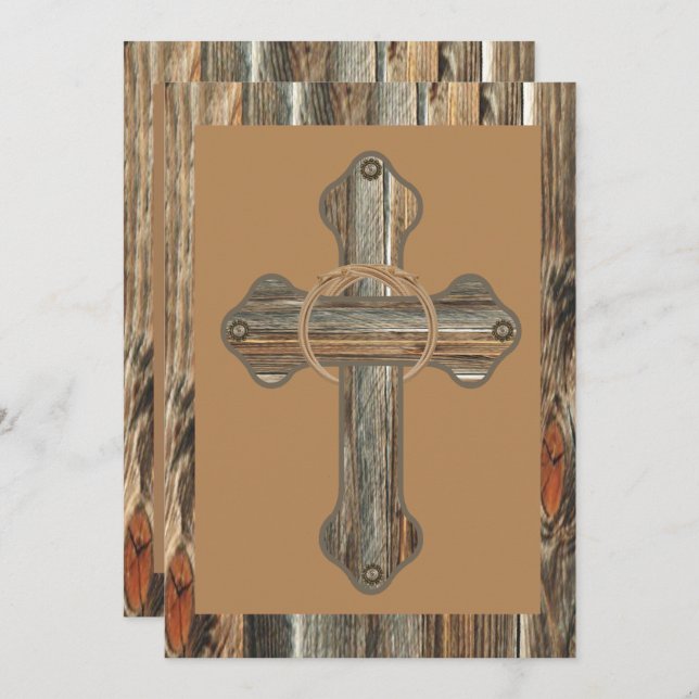 Barnwood Cross With Ropes And Conchos Invitation (Front/Back)