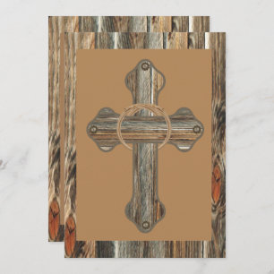 Barnwood Cross With Ropes And Conchos Invitation