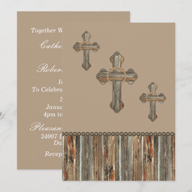 Barnwood Crosses With Ropes And Conchos Invitation (Front/Back)