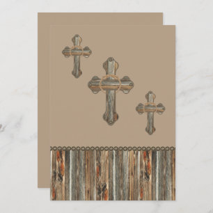 Barnwood Crosses With Ropes And Conchos Invitation