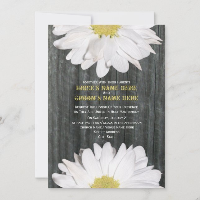 Barnwood et Daisy Faire-part de mariage (Devant)
