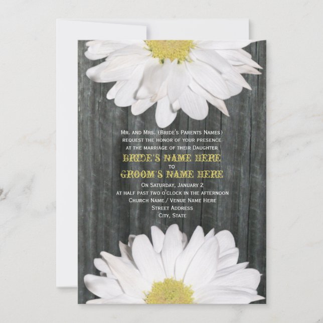 Barnwood et Daisy Faire-part de mariage (Devant)