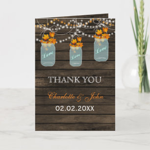 Barnwood  fall leaves mason jars Thank You cards