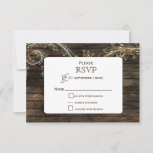 Barnwood flourish rustic wedding RSVP Card