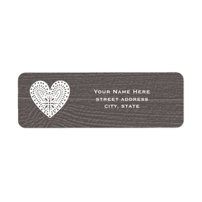Barnwood Inspired Lace Heart Address Label (Front)