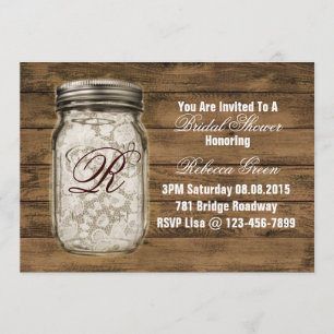 barnwood lace country  mason jar bridal shower invitation