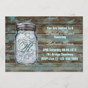 barnwood lace country  mason jar bridal shower invitation