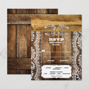 Barnwood, Lace & Horseshoes Wedding RSVP Card