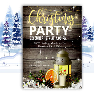 Barnwood & Lantern Christmas  Invitation