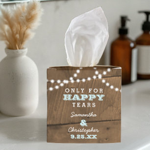 Barnwood Lights Aqua Mini Wedding Tissue Boxes